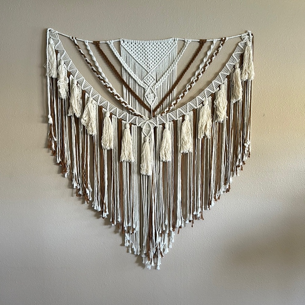 Cream and Brown Triangular Tapestry Wall Decor
